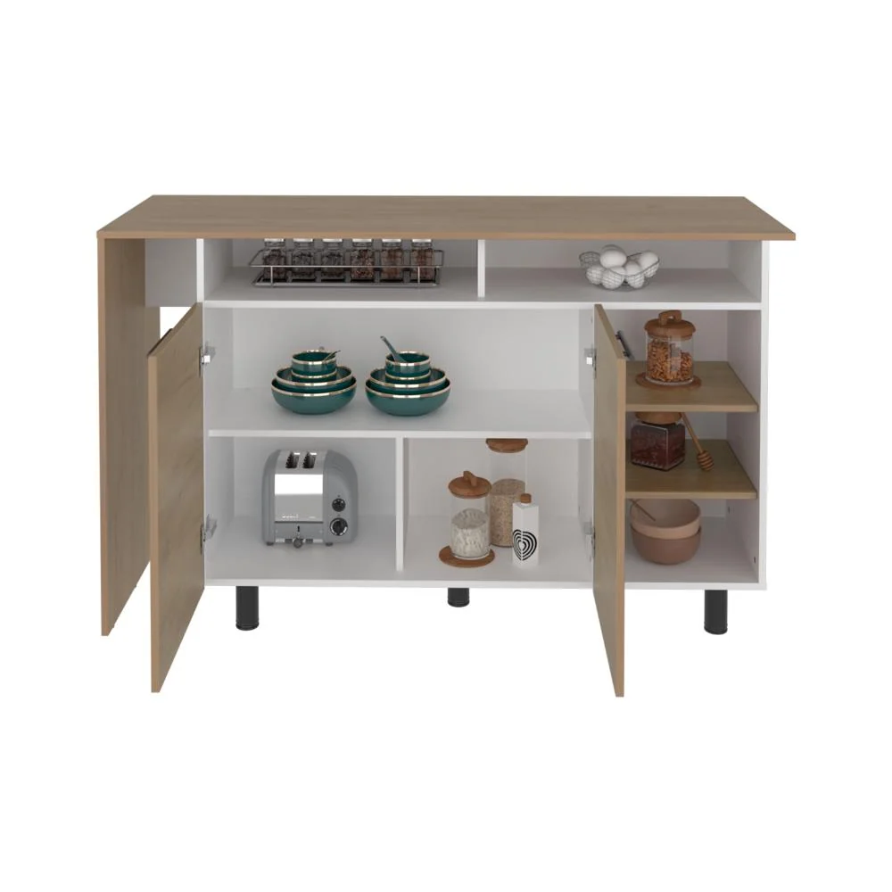 Barra de Cocina Corsia, Kronos Fresno y Kronos Blanco, con Dos Puertas Abatibles ZF Virtual Muebles ZF