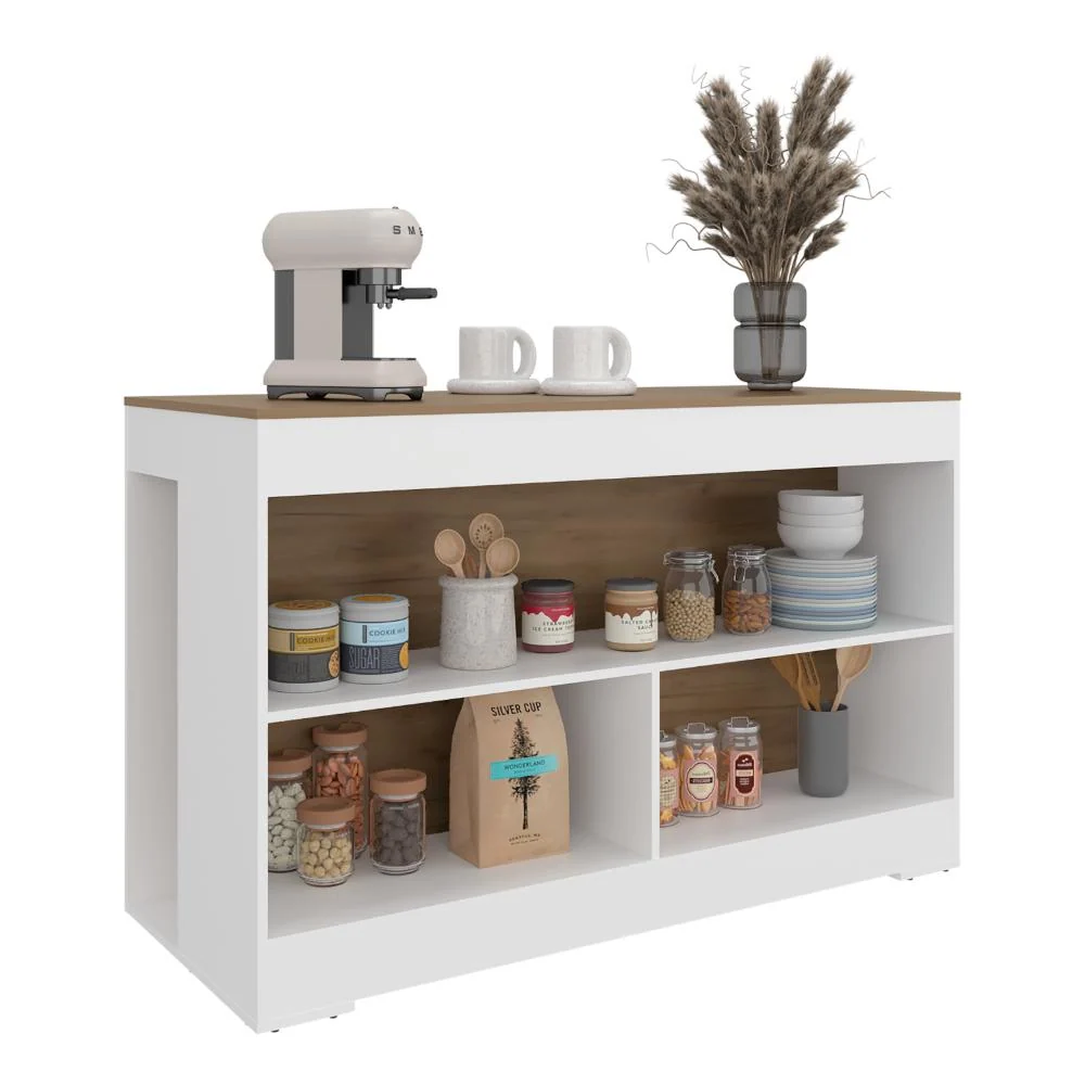 Barra de Cocina Kuho, Kronos Blanco y Kronos Fresno, Moderna con variedad de entrepaños para ubicar elementos de cocina ZF...