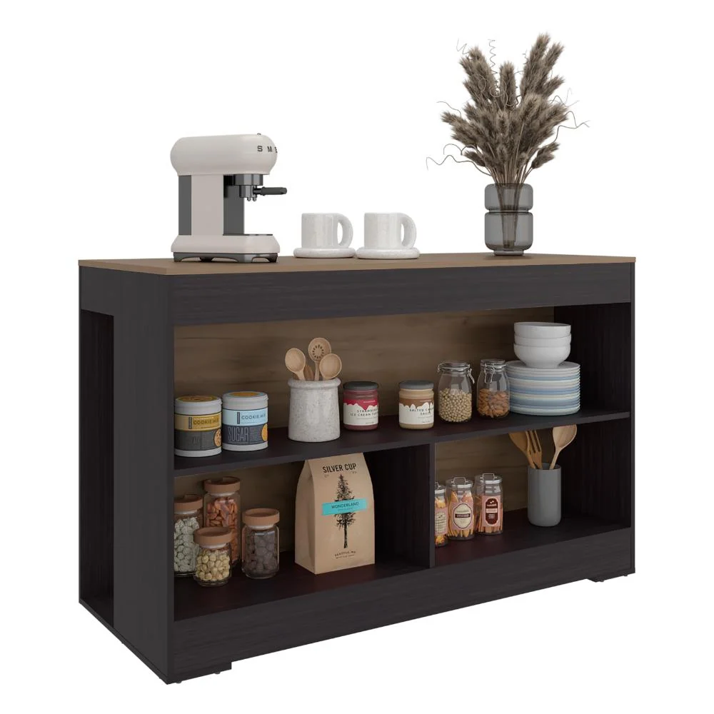 Barra de Cocina Kuho, Kronos Wengue y Krono Fresno, Moderna con variedad de entrepaños y espacios para ubicar objetos de c...