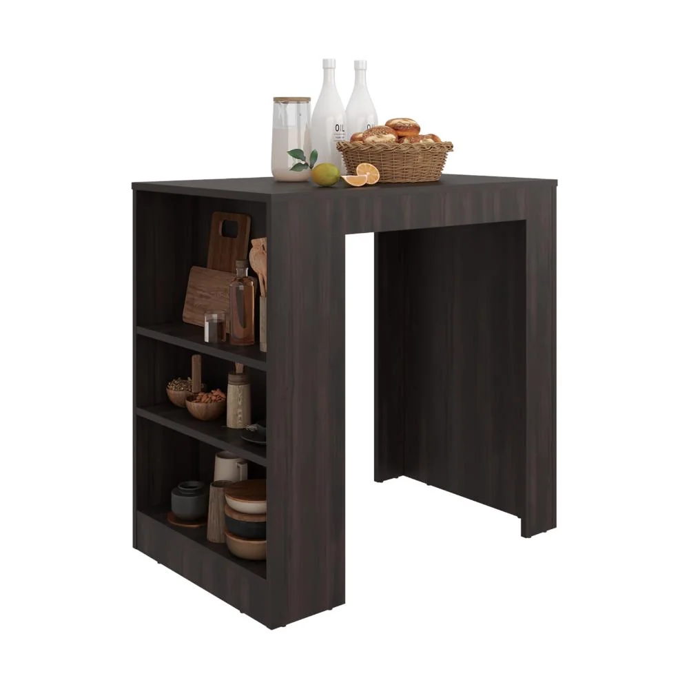 Barra de Cocina Portre, Kronos Nogal, con Amplia Superficie En La Mesa ZF Virtual Muebles ZF