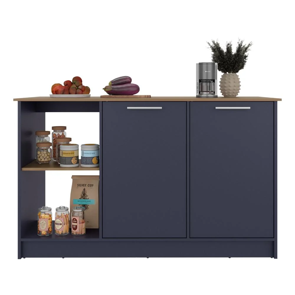 Barra de Cocina Samara, Azul y Fresno Kronos, con Dos Puertas y Entrepaños Virtual Muebles ZF