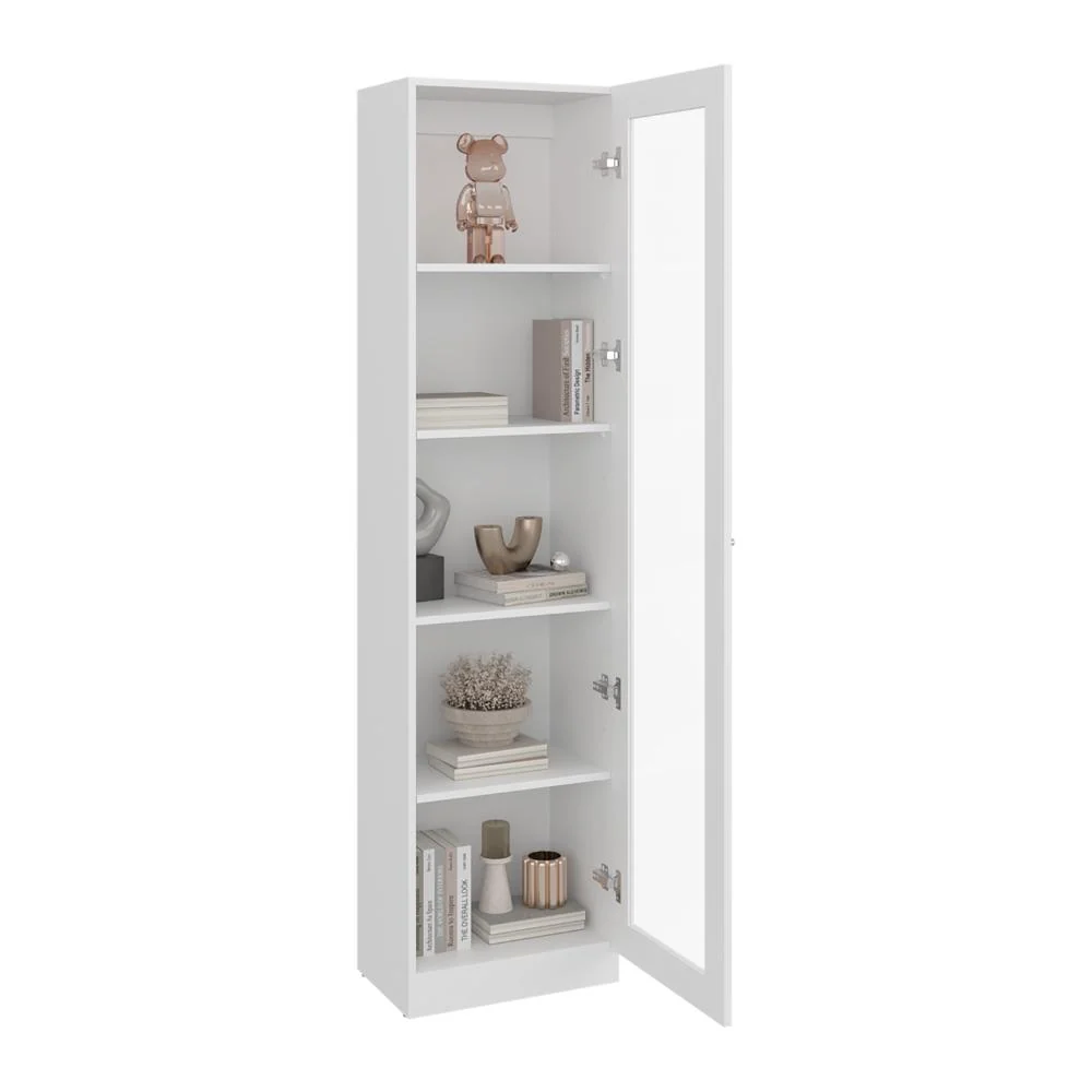 Biblioteca Home Eco Con Puerta En Vidrio, Blanco Duqueza, con Cinco Entrepaños ZF Virtual Muebles ZF