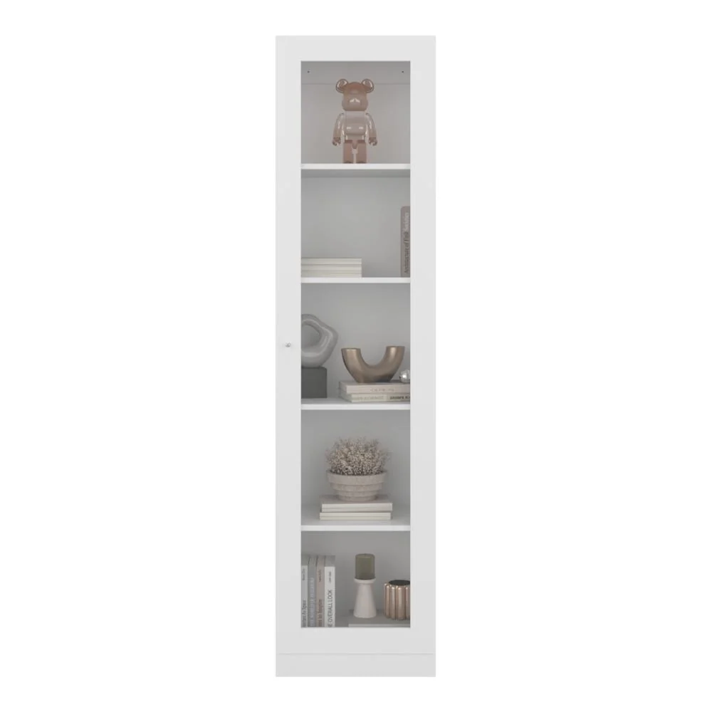 Biblioteca Home Eco Con Puerta En Vidrio, Blanco Duqueza, con Cinco Entrepaños ZF Virtual Muebles ZF