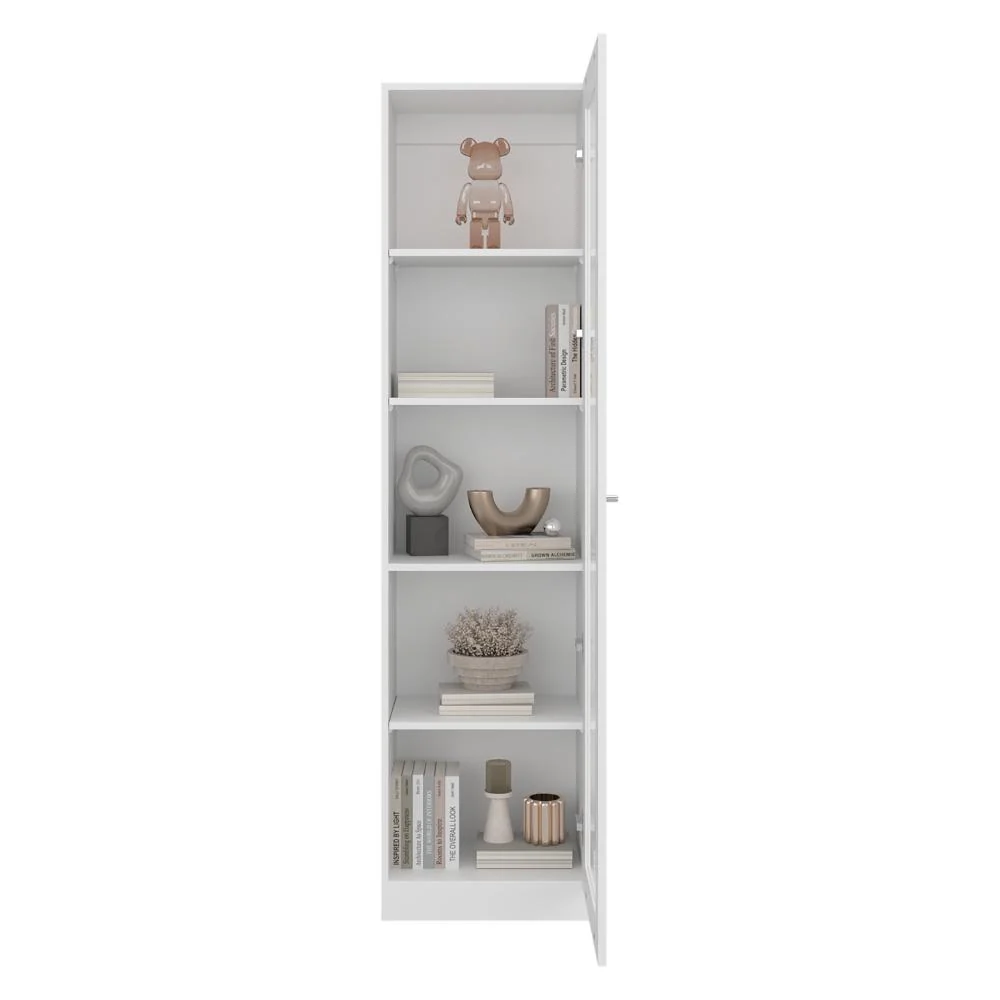 Biblioteca Home Eco Con Puerta En Vidrio, Blanco Duqueza, con Cinco Entrepaños ZF Virtual Muebles ZF