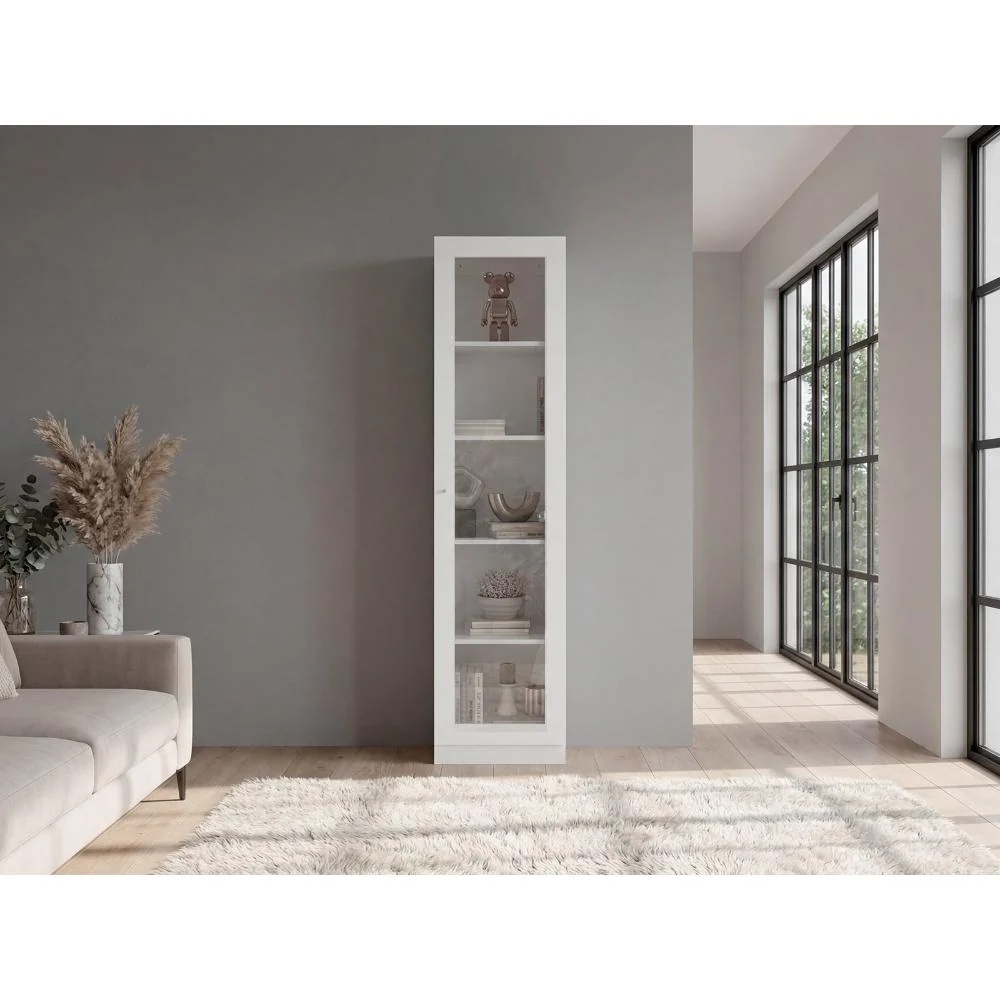 Biblioteca Home Eco Con Puerta En Vidrio, Blanco Duqueza, con Cinco Entrepaños ZF Virtual Muebles ZF