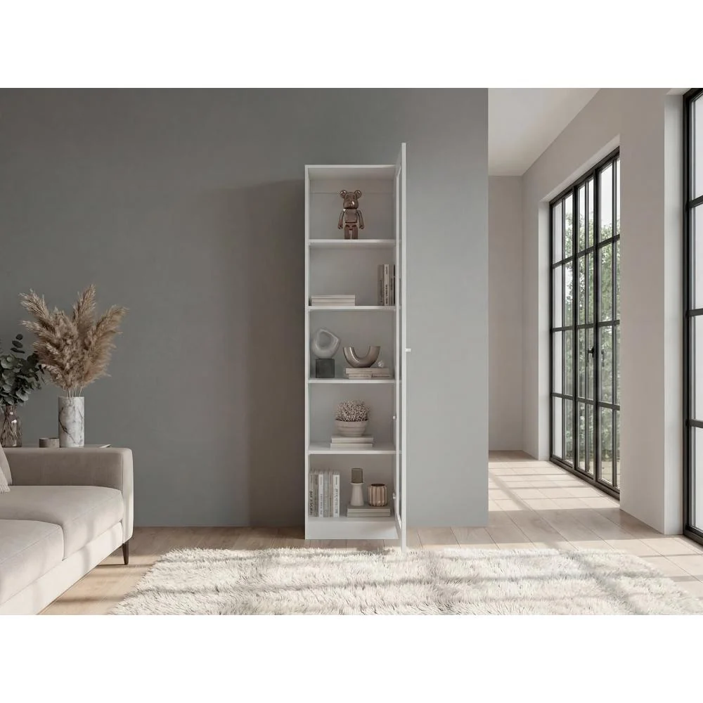 Biblioteca Home Eco Con Puerta En Vidrio, Blanco Duqueza, con Cinco Entrepaños ZF Virtual Muebles ZF