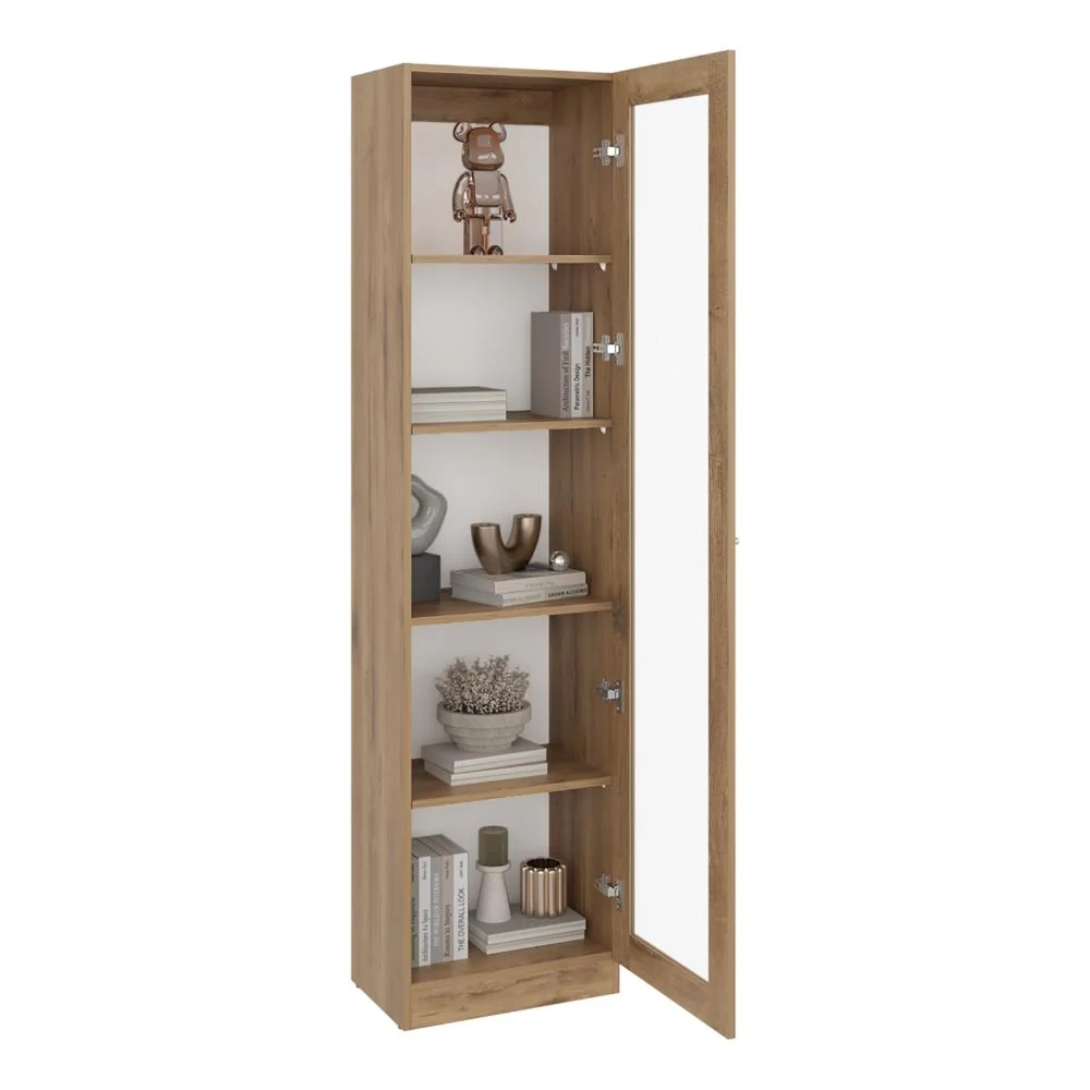 Biblioteca Home Eco Con Puerta En Vidrio, Macadamia, con Cinco Entrepaños ZF Virtual Muebles ZF