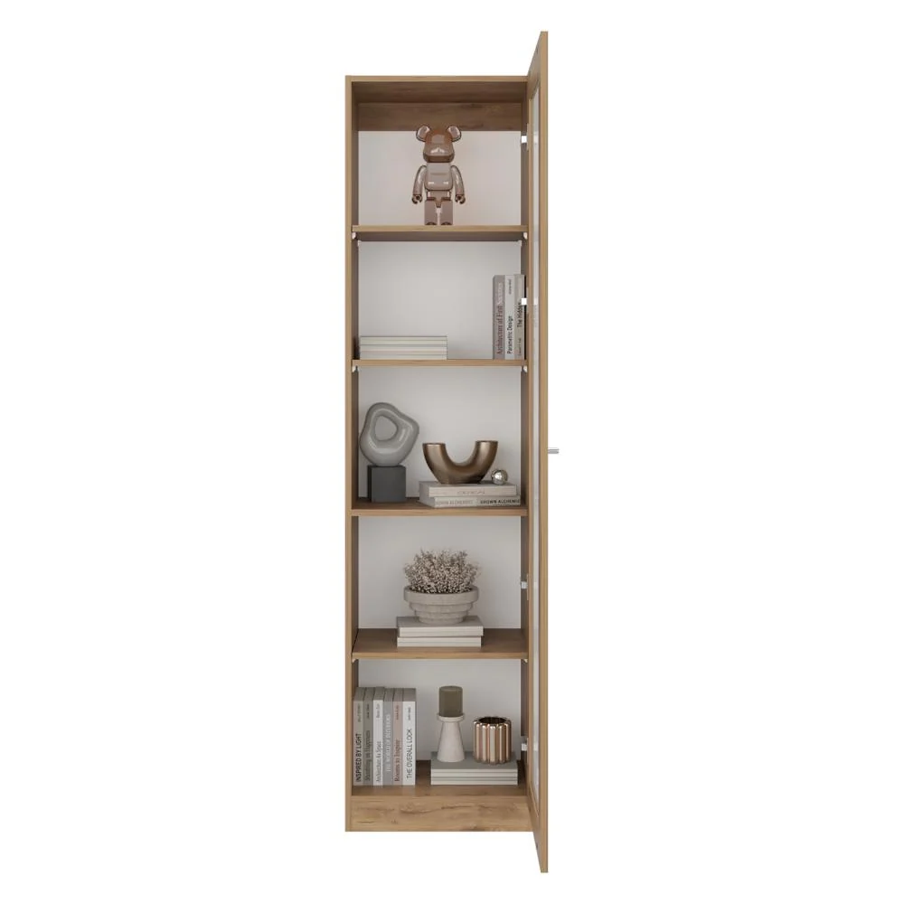 Biblioteca Home Eco Con Puerta En Vidrio, Macadamia, con Cinco Entrepaños ZF Virtual Muebles ZF