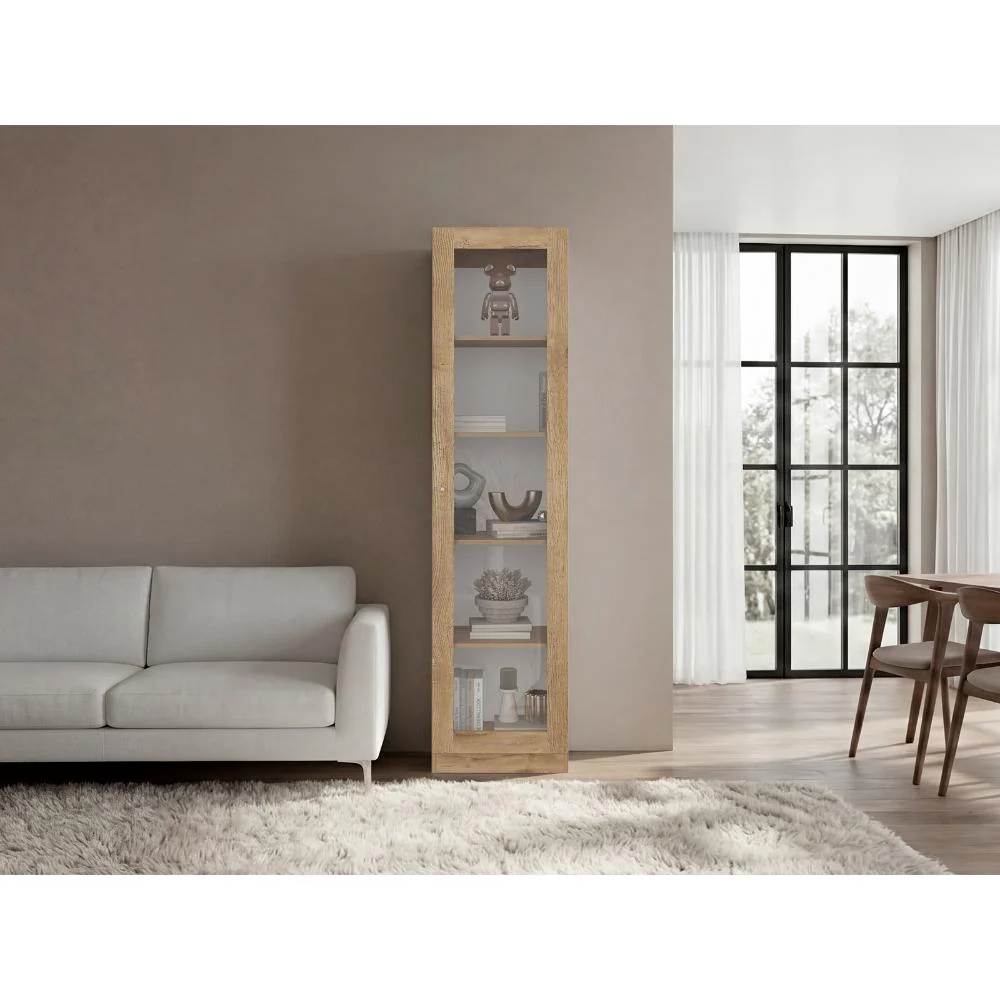 Biblioteca Home Eco Con Puerta En Vidrio, Macadamia, con Cinco Entrepaños ZF Virtual Muebles ZF