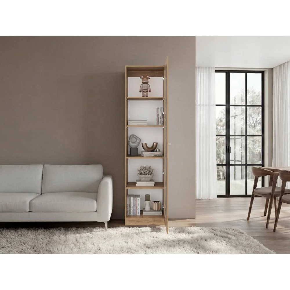 Biblioteca Home Eco Con Puerta En Vidrio, Macadamia, con Cinco Entrepaños ZF Virtual Muebles ZF