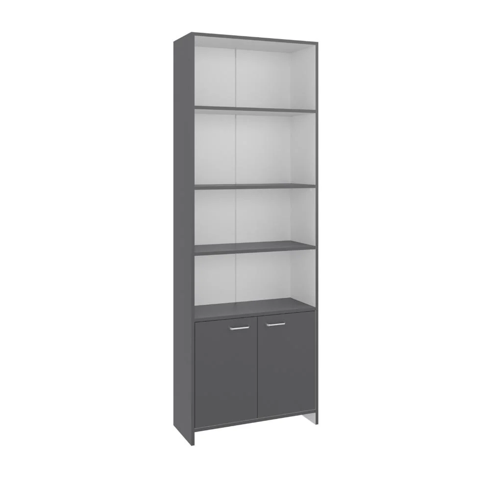 Biblioteca Milán, Plata Oscuro y Blanco, con Dos Puertas Abatibles y Cuatro Entrepaños ZF Virtual Muebles ZF