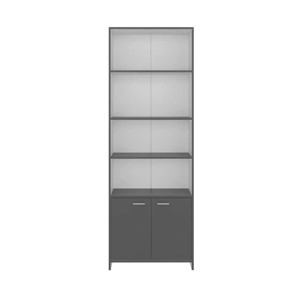Biblioteca Milán, Plata Oscuro y Blanco, con Dos Puertas Abatibles y Cuatro Entrepaños ZF Virtual Muebles ZF