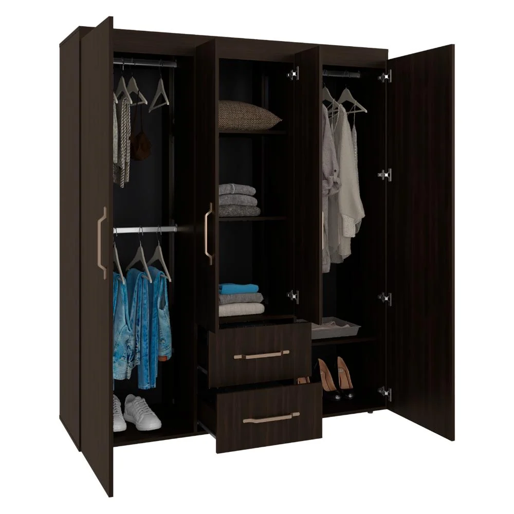 Closet Bariloche Eco, Kronos Nogal, Moderno con Variedad De Entrepaños, cuatro puertas y dos cajones ZF Virtual Muebles ZF