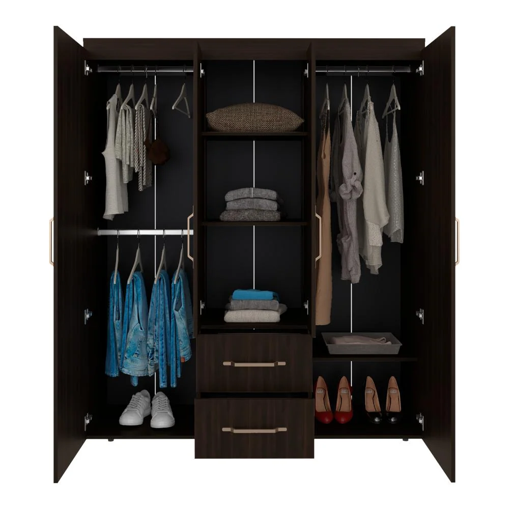 Closet Bariloche Eco, Kronos Nogal, Moderno con Variedad De Entrepaños, cuatro puertas y dos cajones ZF Virtual Muebles ZF