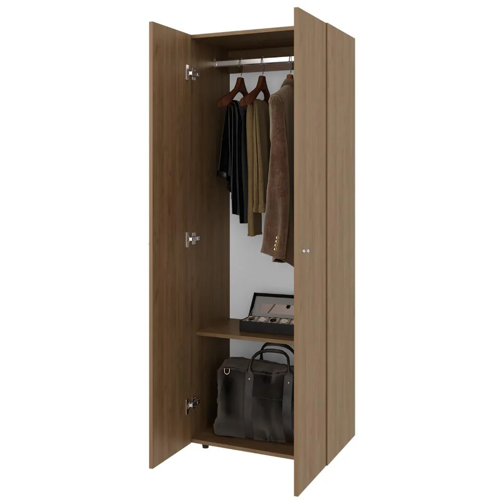 Closet Beico, Fresno Europeo y Blanco Duqueza, Con Dos Puertas Abatibles y Un Tubo Cromado ZF Virtual Muebles ZF