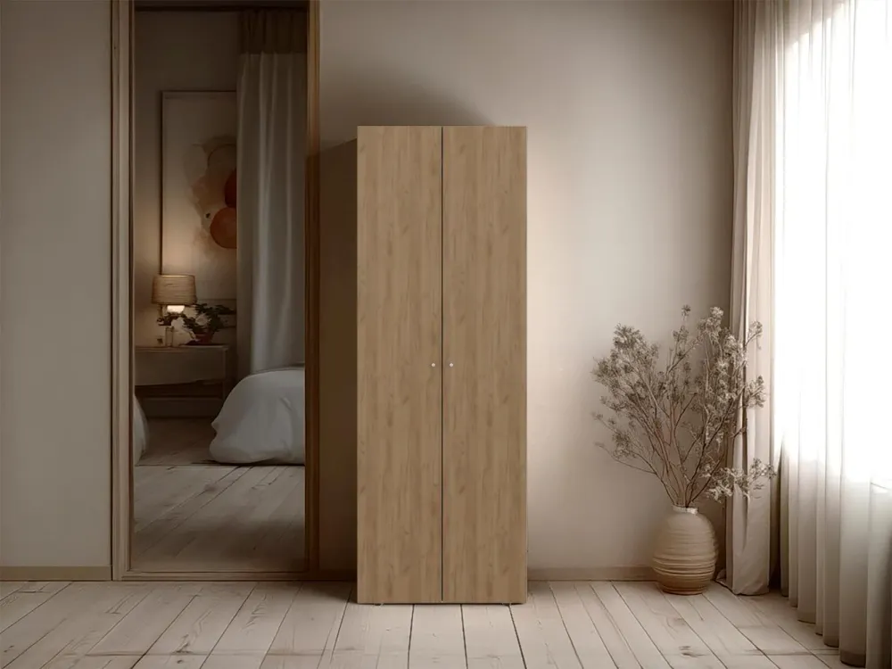 Closet Beico, Fresno Europeo y Blanco Duqueza, Con Dos Puertas Abatibles y Un Tubo Cromado ZF Virtual Muebles ZF