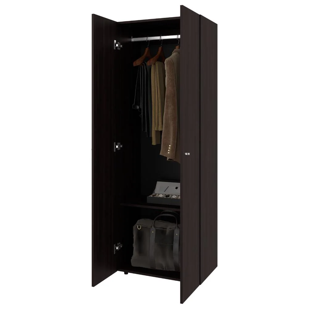 Closet Beico, Nogal y Negro, Con Dos Puertas Abatibles y Un Tubo Cromado ZF Virtual Muebles ZF