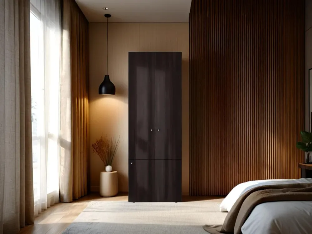 Closet Beico II, Nogal y Negro, con Tres Puertas Abatibles y Cuatro Entrepaños ZF Virtual Muebles ZF