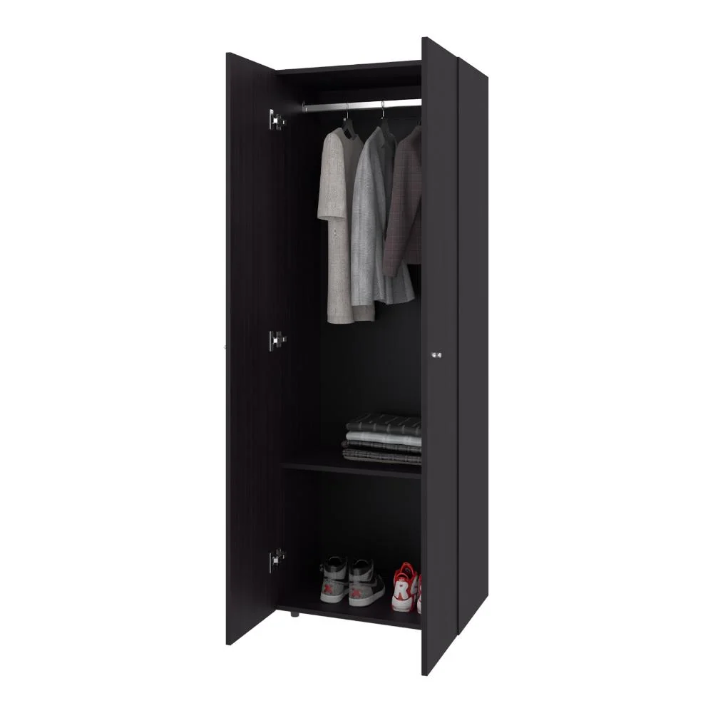 Closet Beico, Wengue, Con Dos Puertas Abatibles y Un Tubo Cromado ZF Virtual Muebles ZF