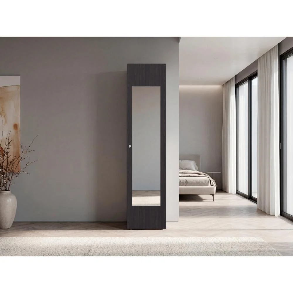 Closet Con Espejo Alma, Kronos Wengue, Una puerta abatible y entrepaños para guardar ropa ZF Virtual Muebles ZF