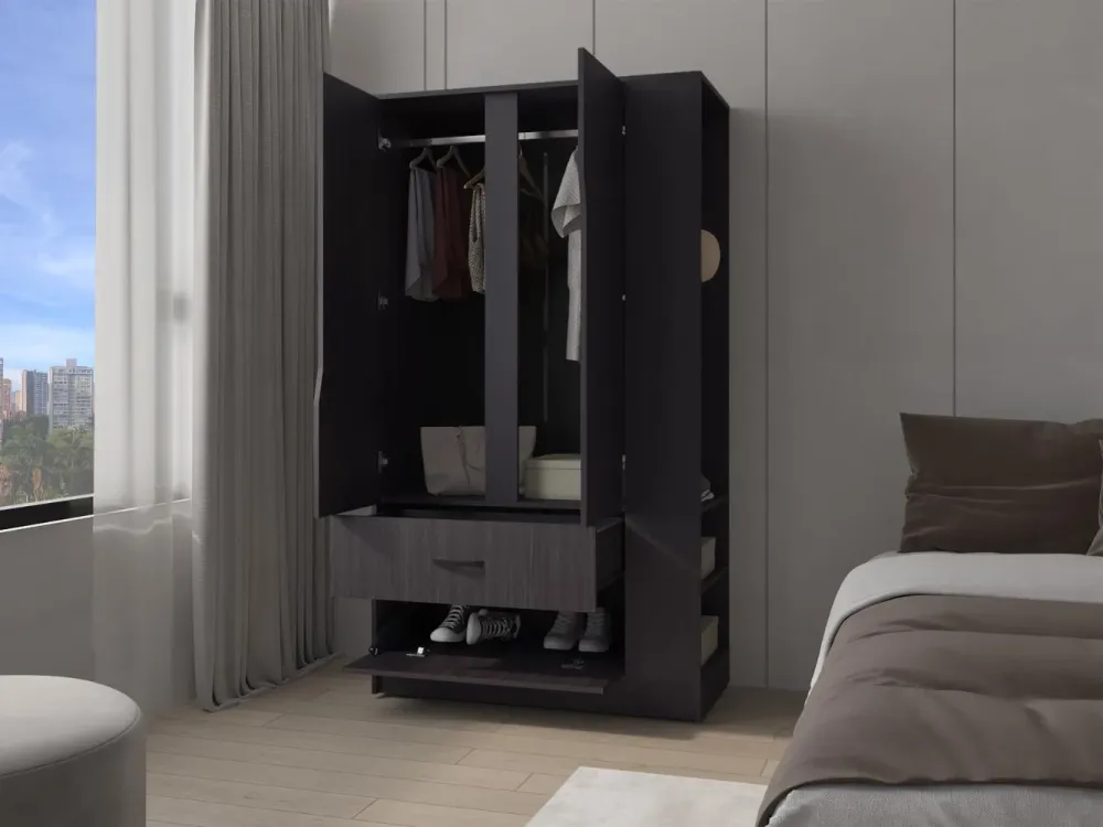 Closet Dakota, Wengue, Con Tres Puertas Abatibles y Un Cajon ZF Virtual Muebles ZF