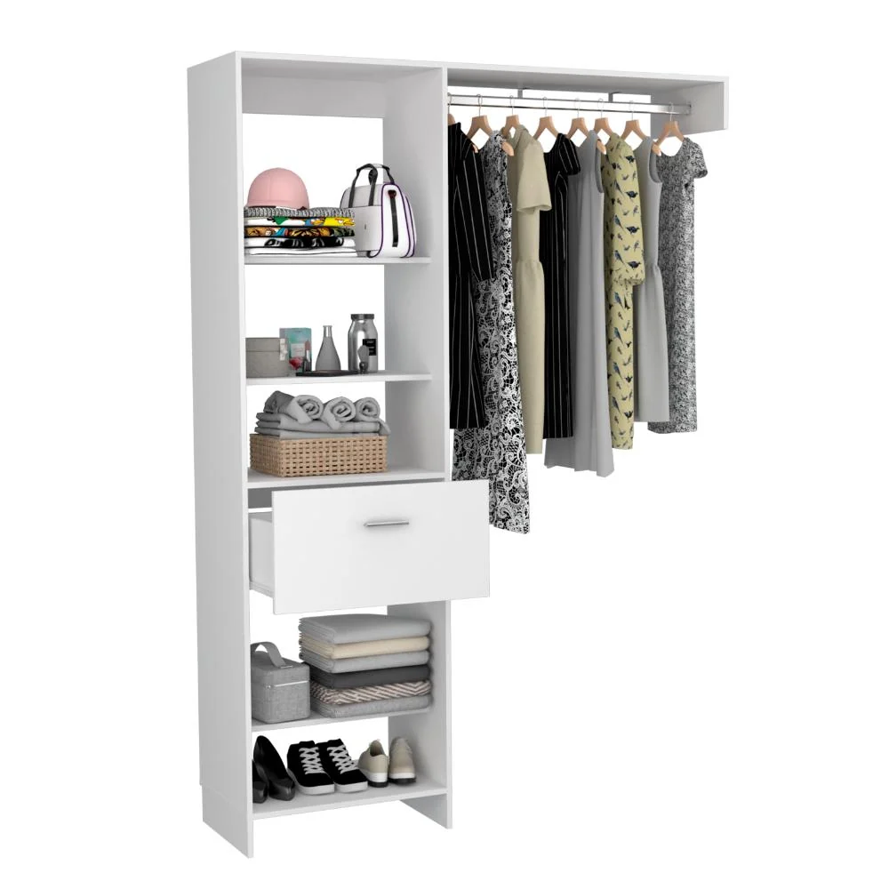 Closet Delhi 150, Blanco Duqueza, Con Tres Entrepaños y Un Tubo Para Colgar Ropa ZF Virtual Muebles ZF