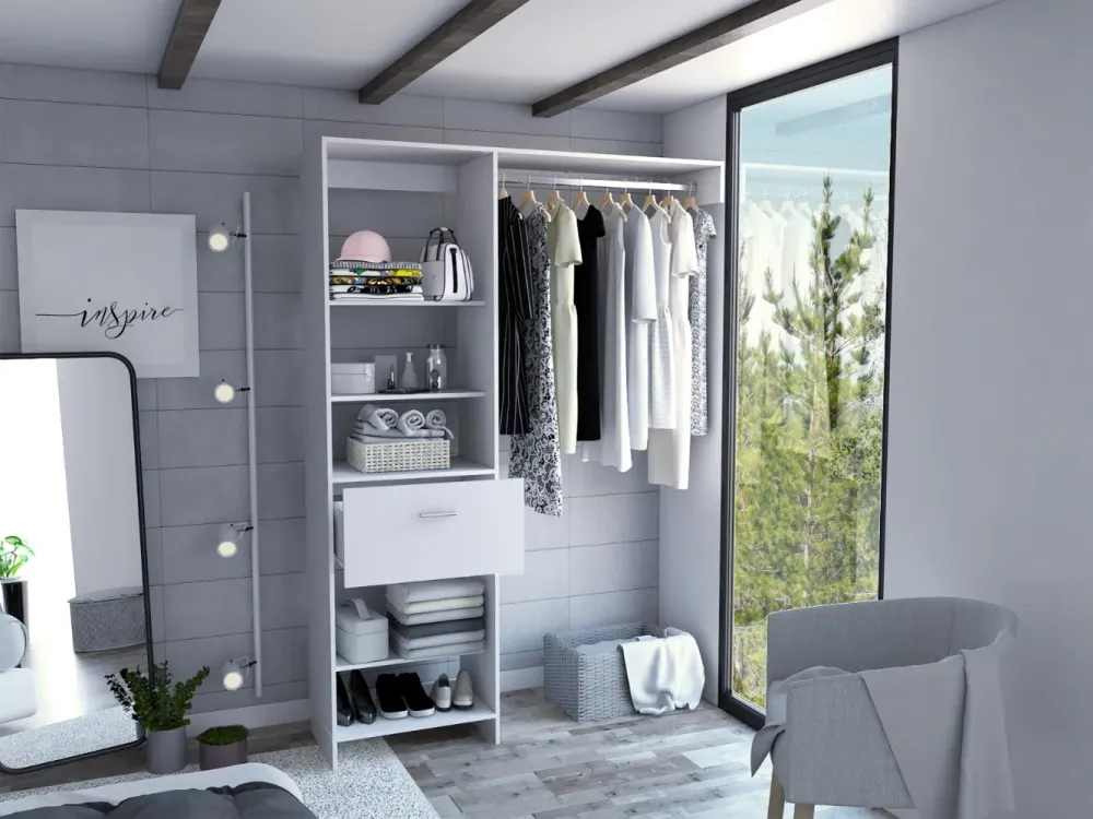 Closet Delhi 150, Blanco Duqueza, Con Tres Entrepaños y Un Tubo Para Colgar Ropa ZF Virtual Muebles ZF