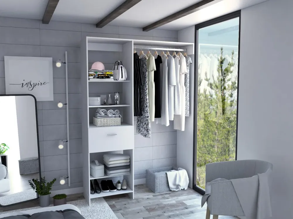 Closet Delhi 150, Blanco Duqueza, Con Tres Entrepaños y Un Tubo Para Colgar Ropa ZF Virtual Muebles ZF
