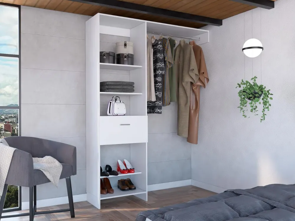 Closet Delhi 150, Blanco Duqueza, Con Tres Entrepaños y Un Tubo Para Colgar Ropa ZF Virtual Muebles ZF