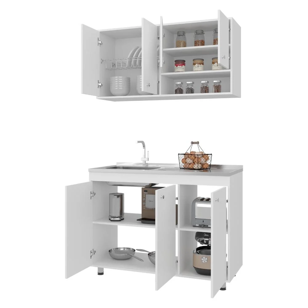 Cocina Completa Napoleon, Kronos blanco, Incluye modulo superior con dos puertas abatibles y modulo inferior con tres puer...