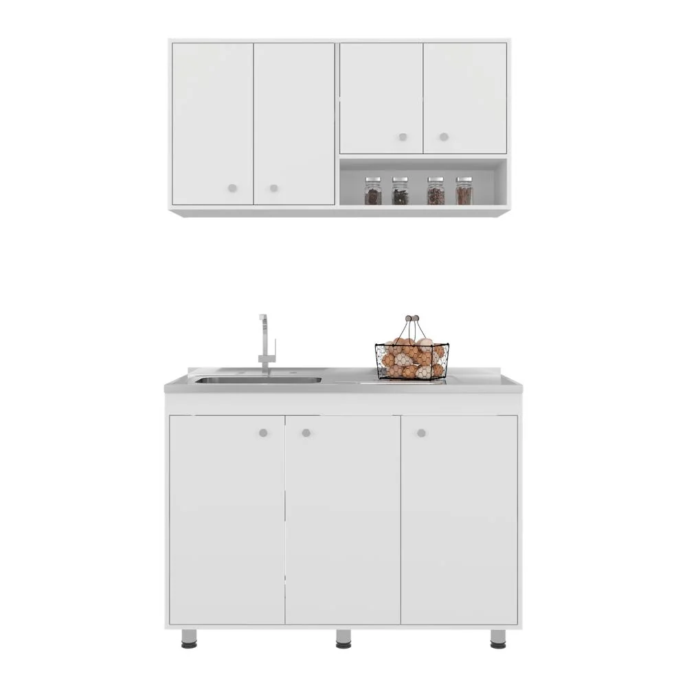 Cocina Completa Napoleon, Kronos blanco, Incluye modulo superior con dos puertas abatibles y modulo inferior con tres puer...