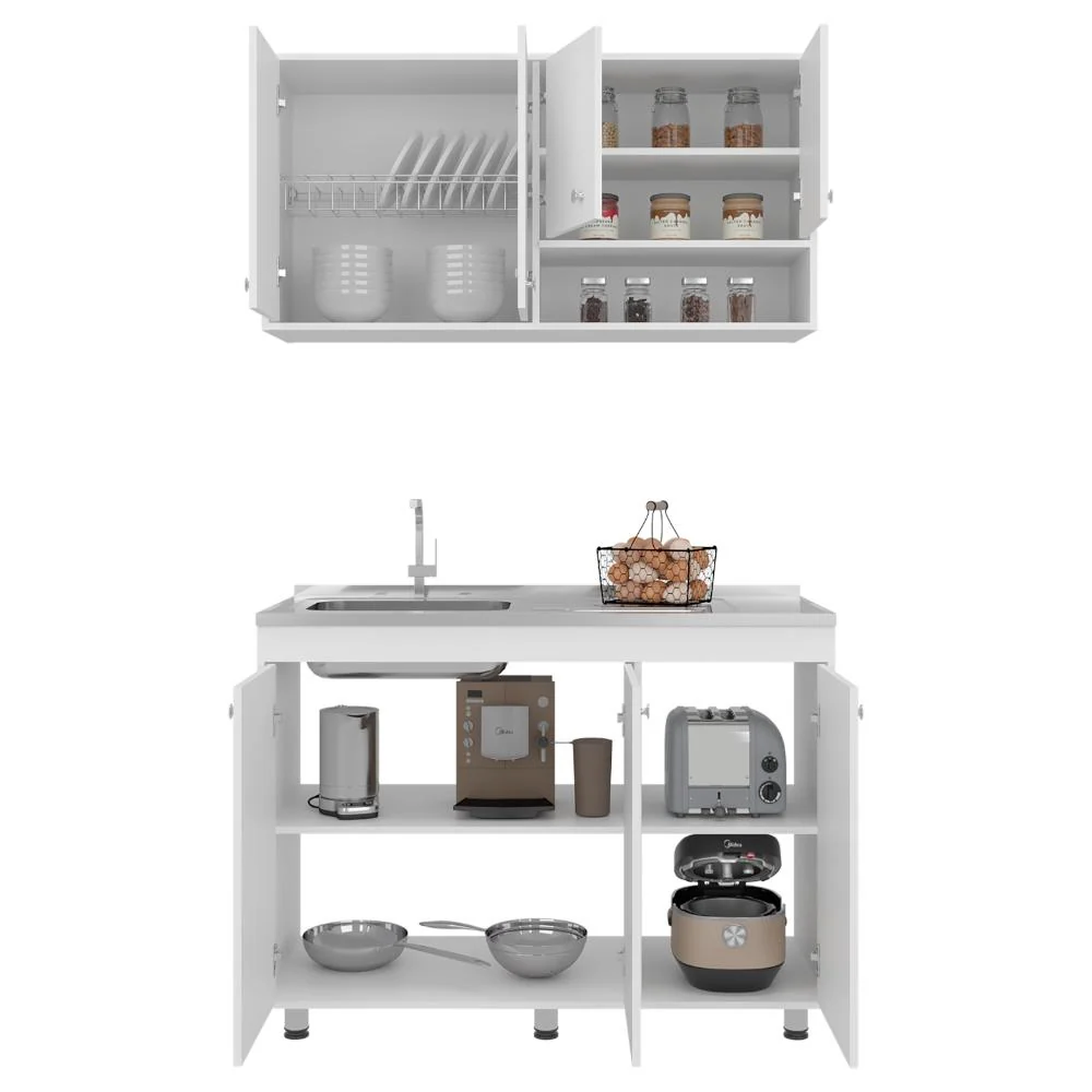 Cocina Completa Napoleon, Kronos blanco, Incluye modulo superior con dos puertas abatibles y modulo inferior con tres puer...