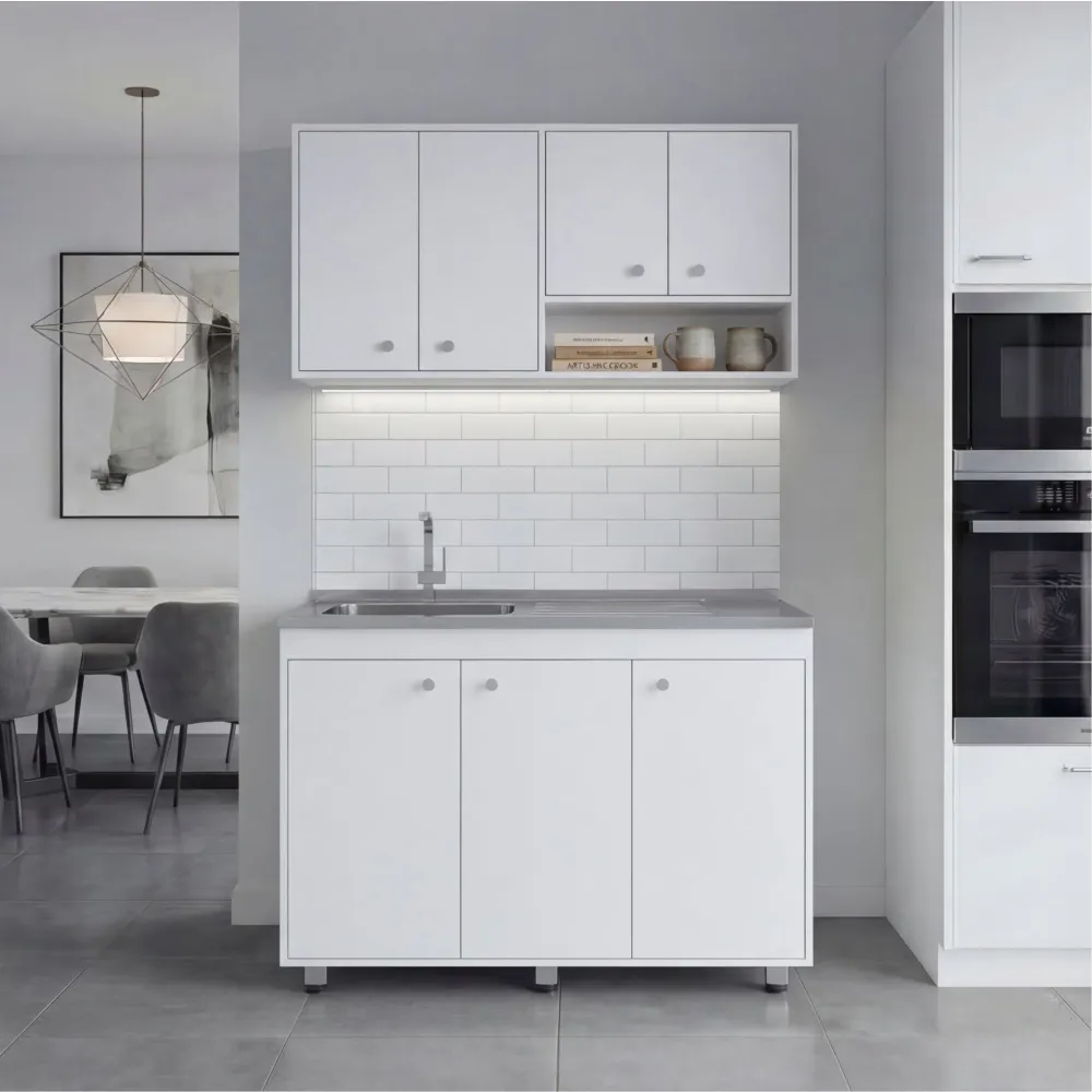 Cocina Completa Napoleon, Kronos blanco, Incluye modulo superior con dos puertas abatibles y modulo inferior con tres puer...