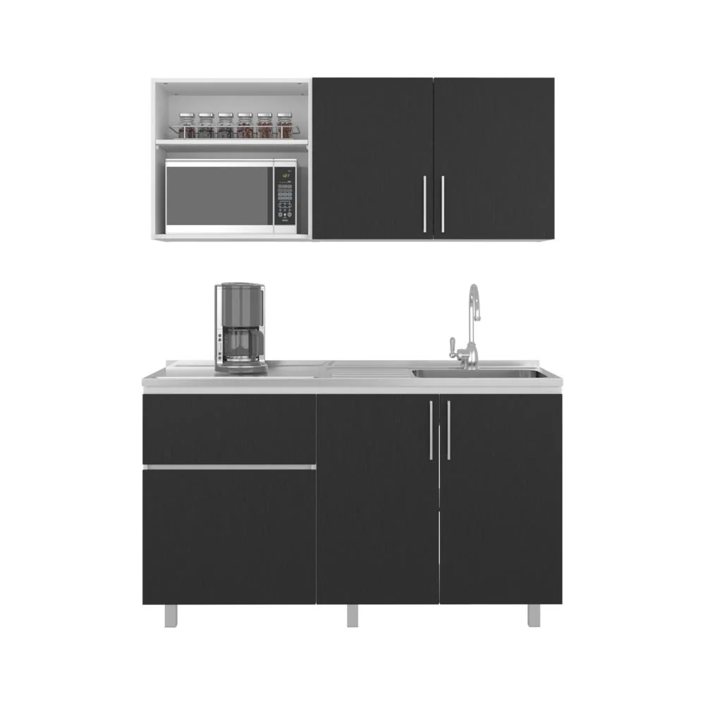 Cocina Integral Ailen, Blanco Duqueza y Wengue, Incluye Mesón Derecho ZF Virtual Muebles ZF