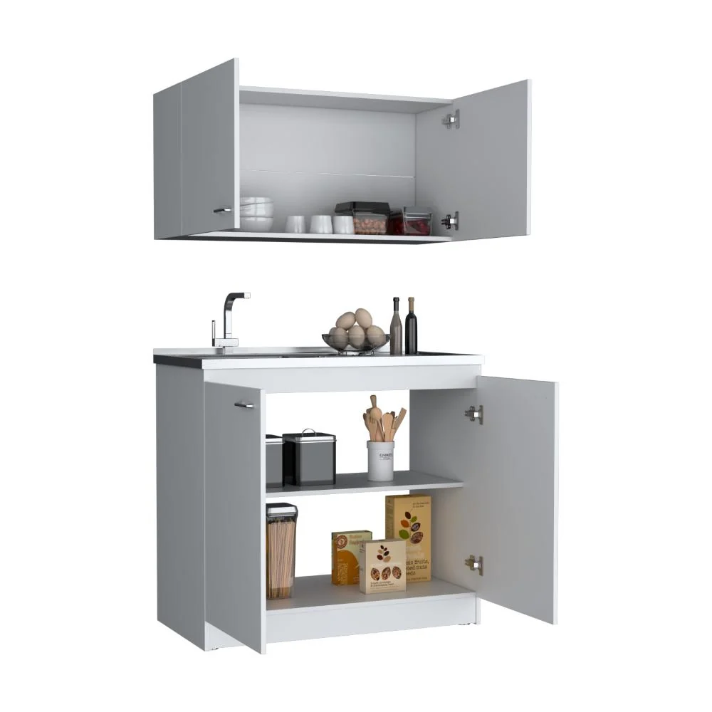 Cocina Integral Cantabria, Blanco Duqueza, Incluye Mesón Izquierdo ZF Virtual Muebles ZF