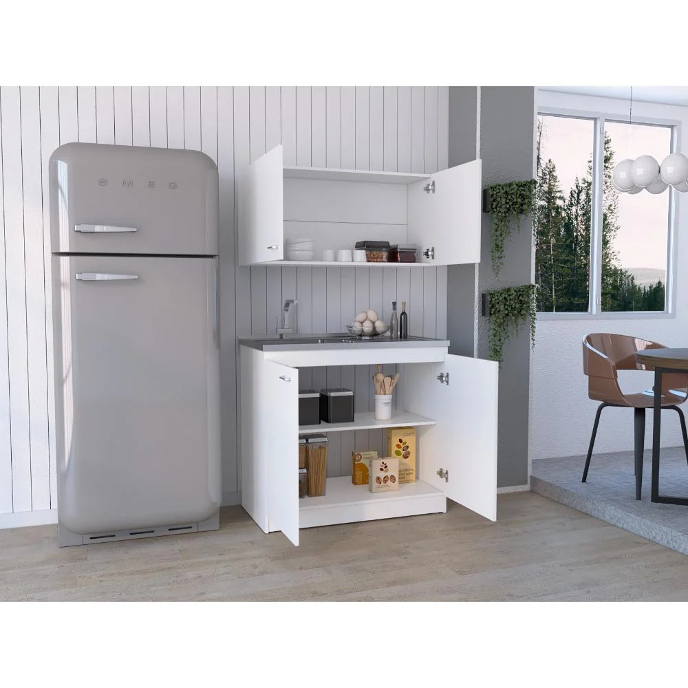 Cocina Integral Cantabria, Blanco Duqueza, Incluye Mesón Izquierdo ZF Virtual Muebles ZF
