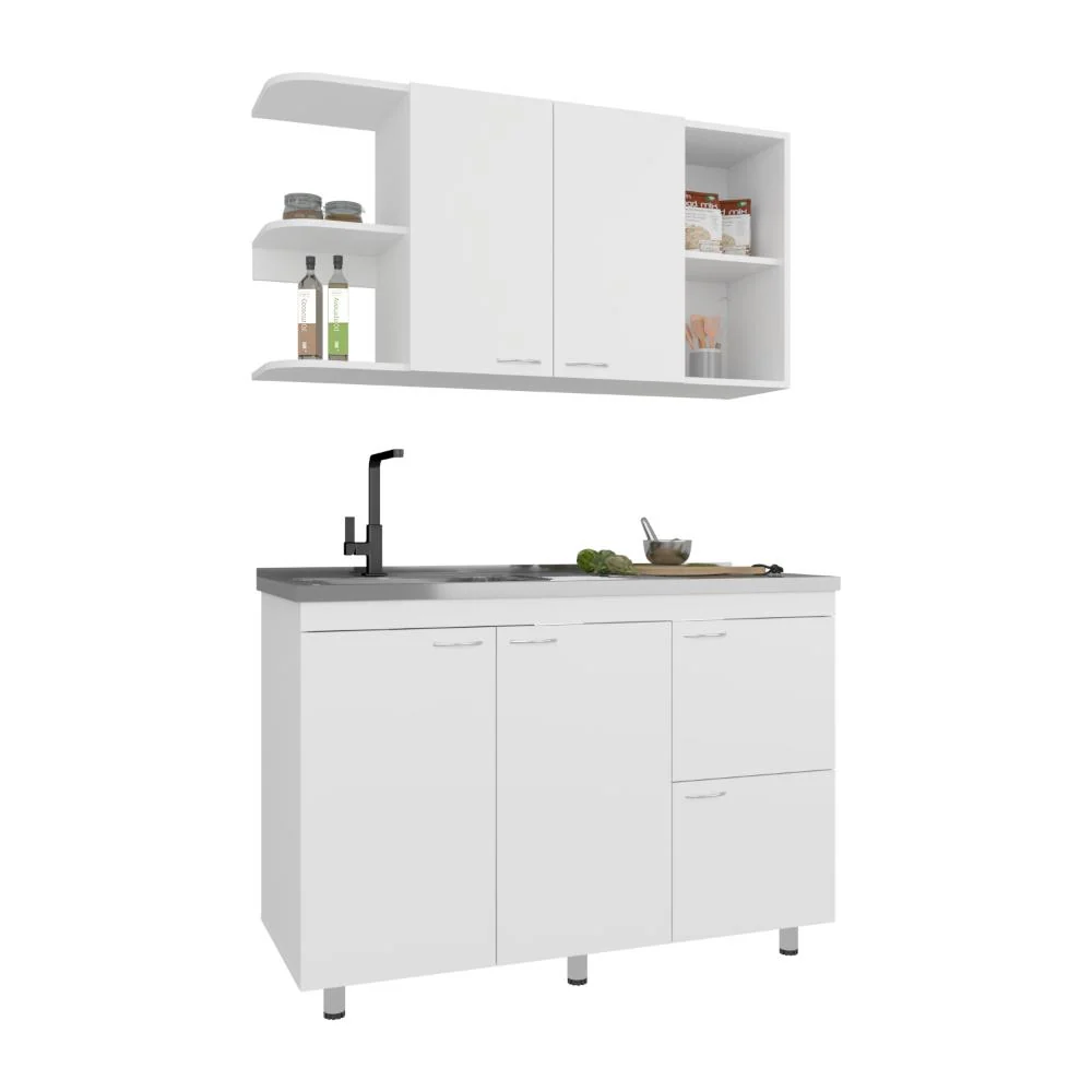 Cocina Integral Giotto 120, Kronos Blanco, Incluye Mesón Izquierdo ZF Virtual Muebles ZF