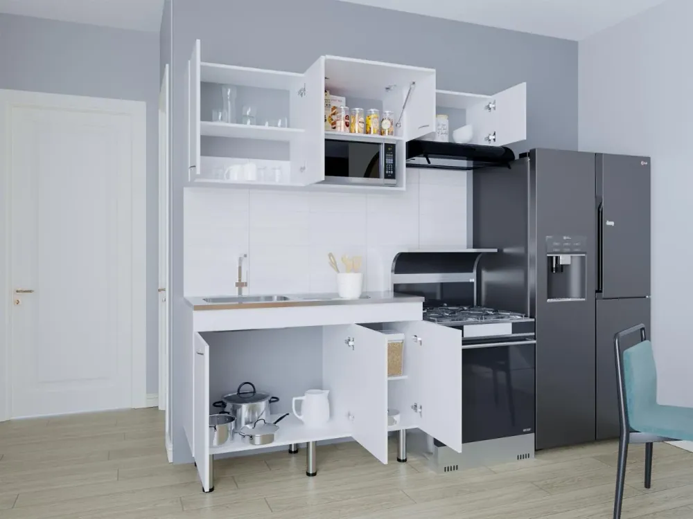 Cocina Integral Oceana, Kronos Blanco, Incluye Meson 118 cm ZF Virtual Muebles ZF