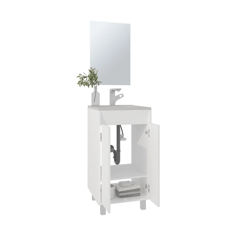 Combo Mueble Para Lavamanos Brandy, Blanco Duqueza, Incluye Lavamanos Praia 45 y Espejo ZF Virtual Muebles ZF