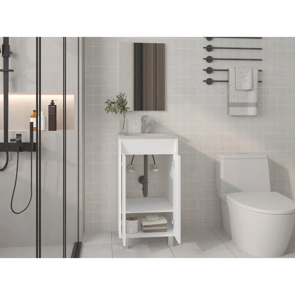 Combo Mueble Para Lavamanos Brandy, Blanco Duqueza, Incluye Lavamanos Praia 45 y Espejo ZF Virtual Muebles ZF