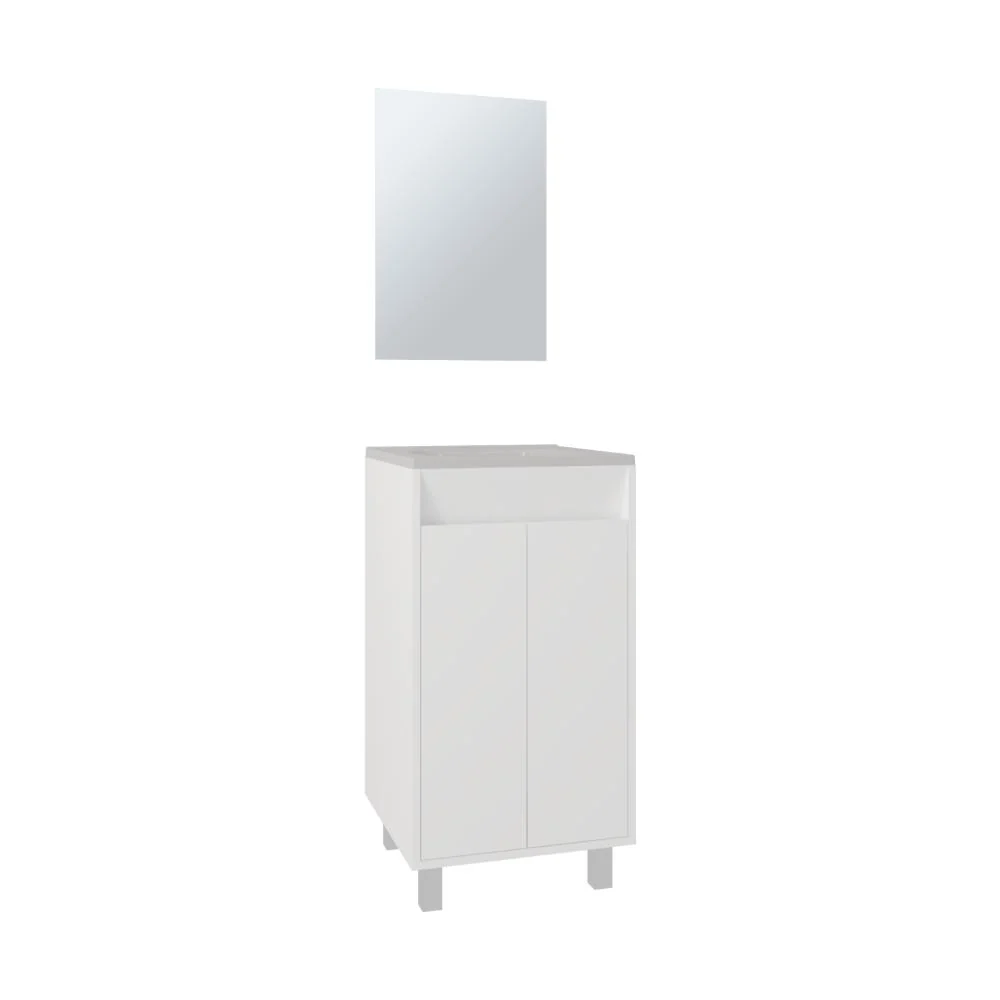 Combo Mueble Para Lavamanos Brandy, Blanco Duqueza, Incluye Lavamanos Praia 45 y Espejo ZF Virtual Muebles ZF