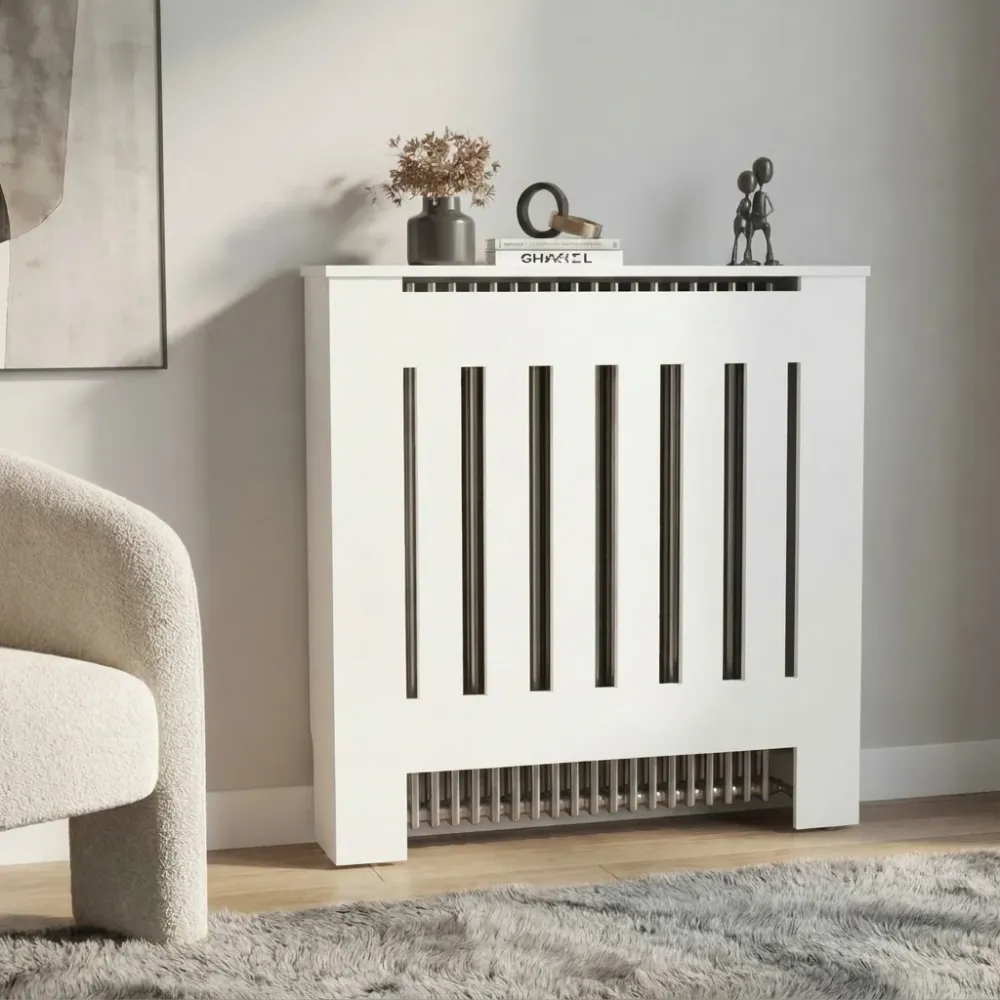 Cubierta para Radiador Linn, Blanco Duqueza, cuenta con espacio para colocar objetos decorativos ZF Virtual Muebles ZF