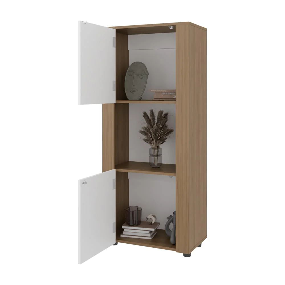 Estanteria Mediana Tonalea, Fresno Europeo, Con dos puertas abatibles y entrepaños ZF Virtual Muebles ZF