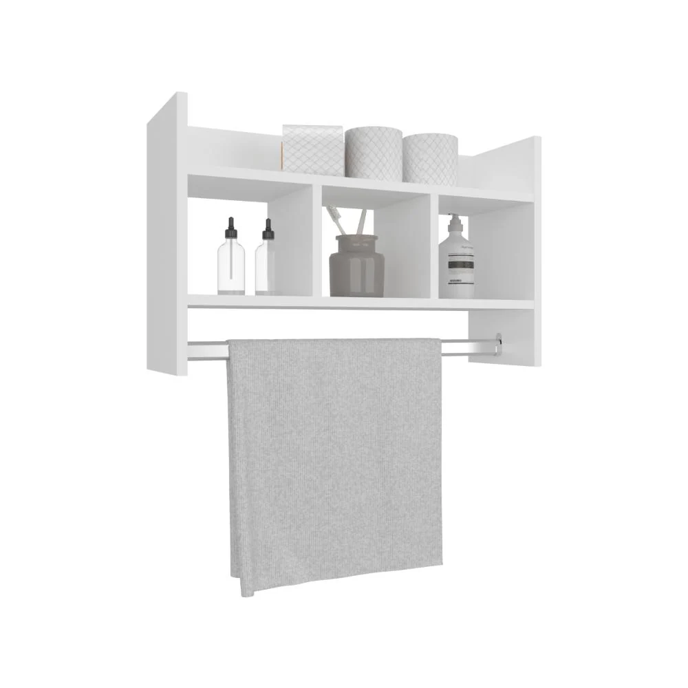 Gabinete de Baño Beki, Kronos Blanco, con espacio para ubicar objetos y un tubo para colgar toallas ZF Virtual Muebles ZF