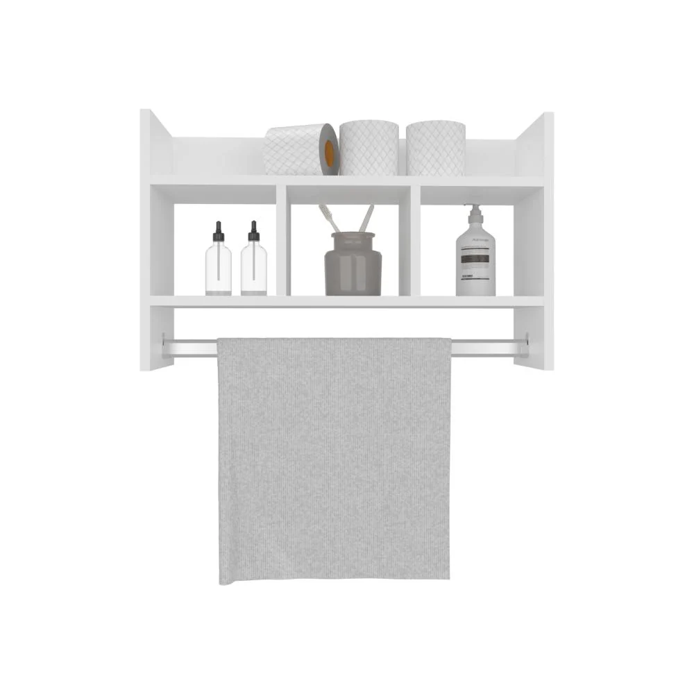 Gabinete de Baño Beki, Kronos Blanco, con espacio para ubicar objetos y un tubo para colgar toallas ZF Virtual Muebles ZF