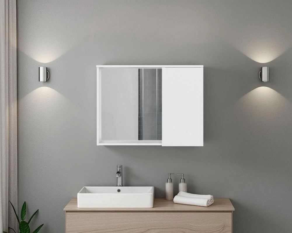 Gabinete De Baño Lagoa, Blanco, Con espacio para guardar objetos de aseo personal ZF Virtual Muebles ZF