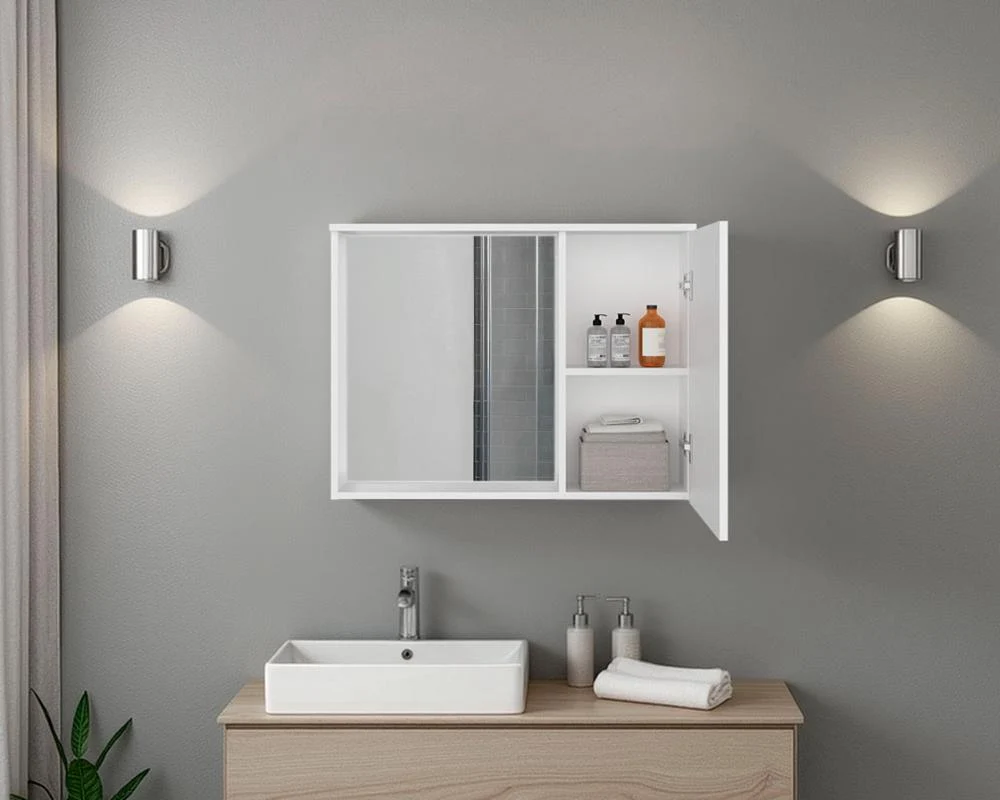 Gabinete De Baño Lagoa, Blanco, Con espacio para guardar objetos de aseo personal ZF Virtual Muebles ZF