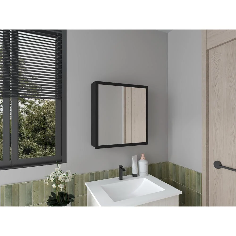 Gabinete de Baño Luma, Wengue, con Puerta Espejo y Dos Entrepaños Para Ubicar Múltiples Objetos ZF Virtual Muebles ZF