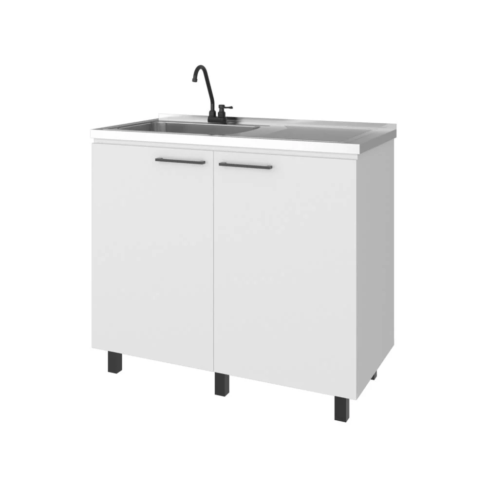Gabinete Inferior Cantabria, Kronos Blanco, con dos Puertas Abatibles- Mesón Izquierdo y Griferí ZF Virtual Muebles ZF