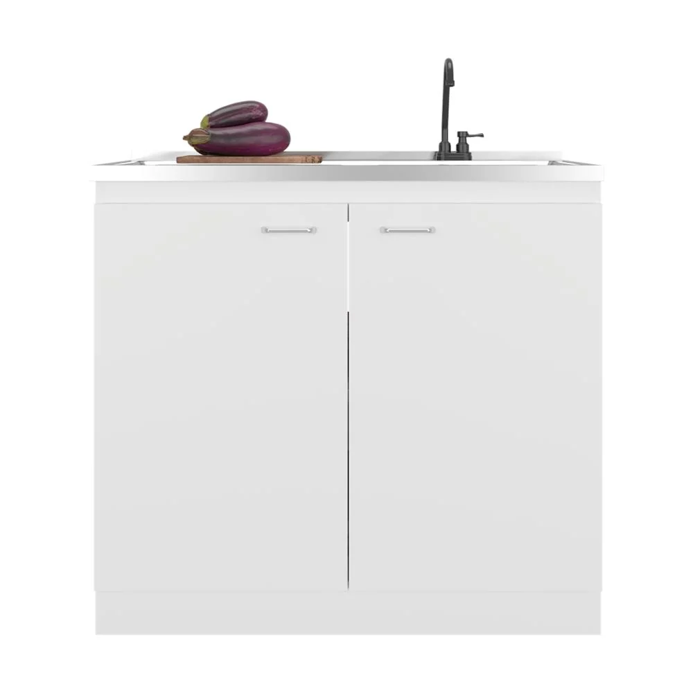 Gabinete Inferior Cantabria, Kronos Blanco Duqueza, con dos Puertas Abatibles- Mesón Izquierdo y Griferí ZF Virtual Mueble...